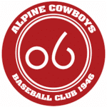 a circular logo with Alpine Cowboys Baseball Club 1946 around the outside and 06 on the inside