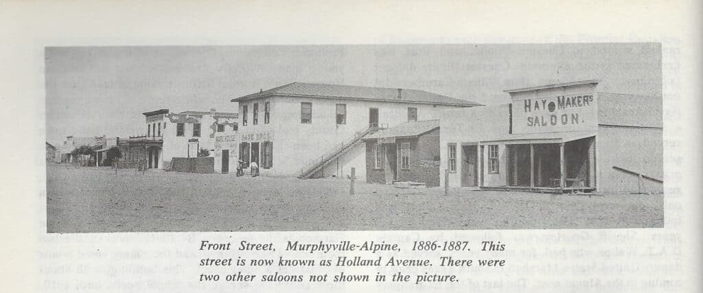 A B&W photo of Alpine TX, Holland Avenue, 1886-1887