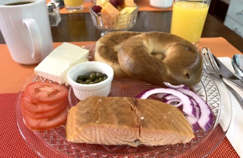 house-smoked salmon with a bagel and all the fixins