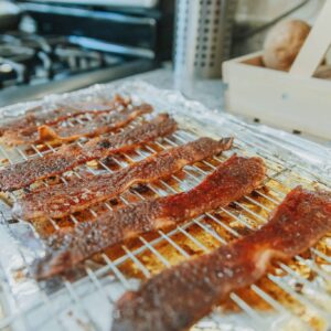 Alpine Bacon, thick-cut baked bacon with brown sugar and spices