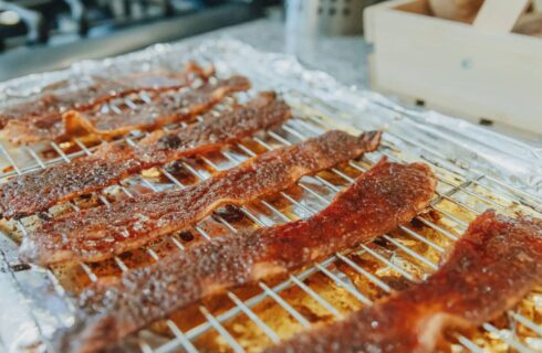 Alpine Bacon, thick-cut baked bacon with brown sugar and spices