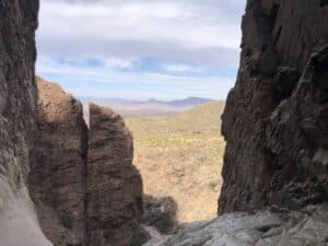 A view into the distance between two cliffs