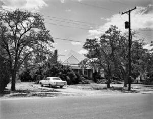 Black-and-white 1978 photograph of the Kincaid-Wade House in Alpine, Texas, showing the front and side of the historic brick home.