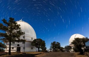 The McDonald Observatory with sky trails