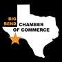 Logo for Big Bend Chamber of Commerce - the state of texas with a star in far west texas