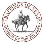 a drawing of a cowboy on a horse with a circle around it that says Trappings of Texas Museum of the Big Bend.