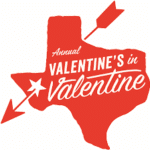 a red state of texas with an arrow through it. On the state is Annual Valentine's in Valentine.